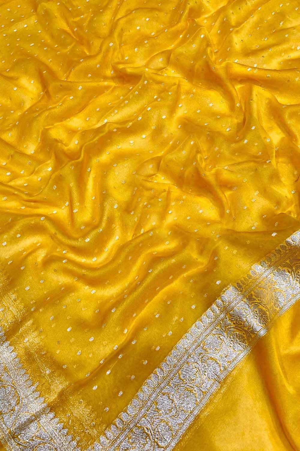 Stunning Yellow Banarasi Silver Zari Chiffon Dupatta: A Must-Have Accessory! - Luxurion World