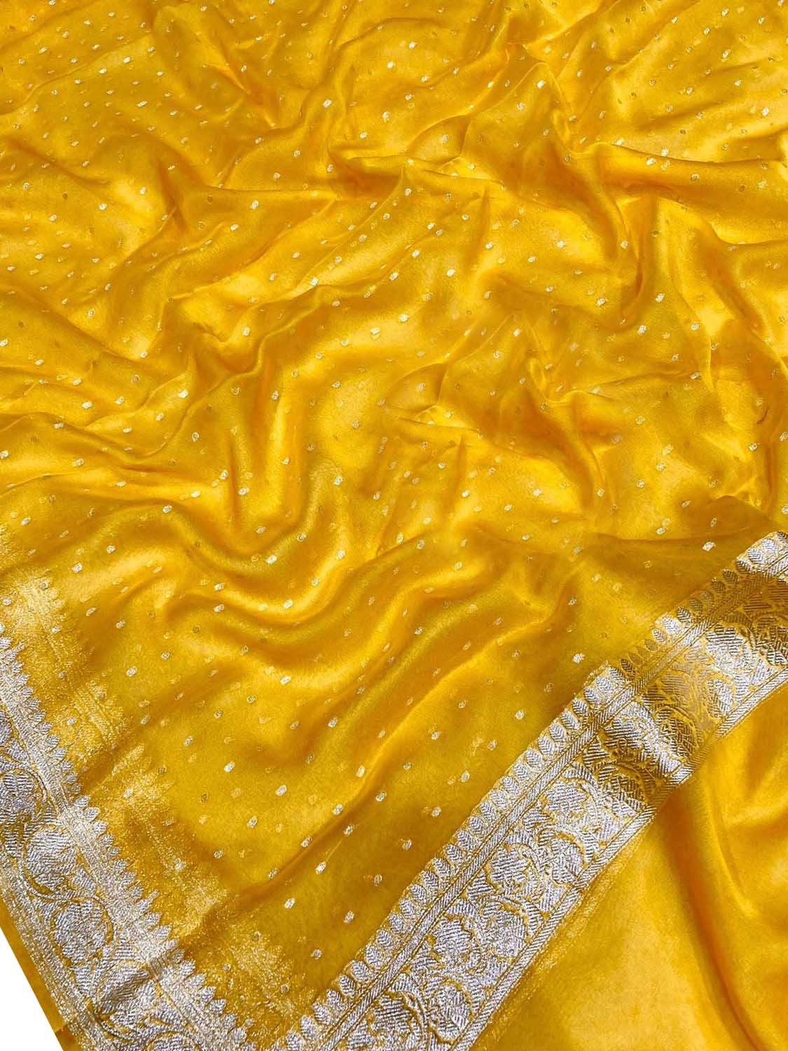 Stunning Yellow Banarasi Silver Zari Chiffon Dupatta: A Must-Have Accessory! - Luxurion World
