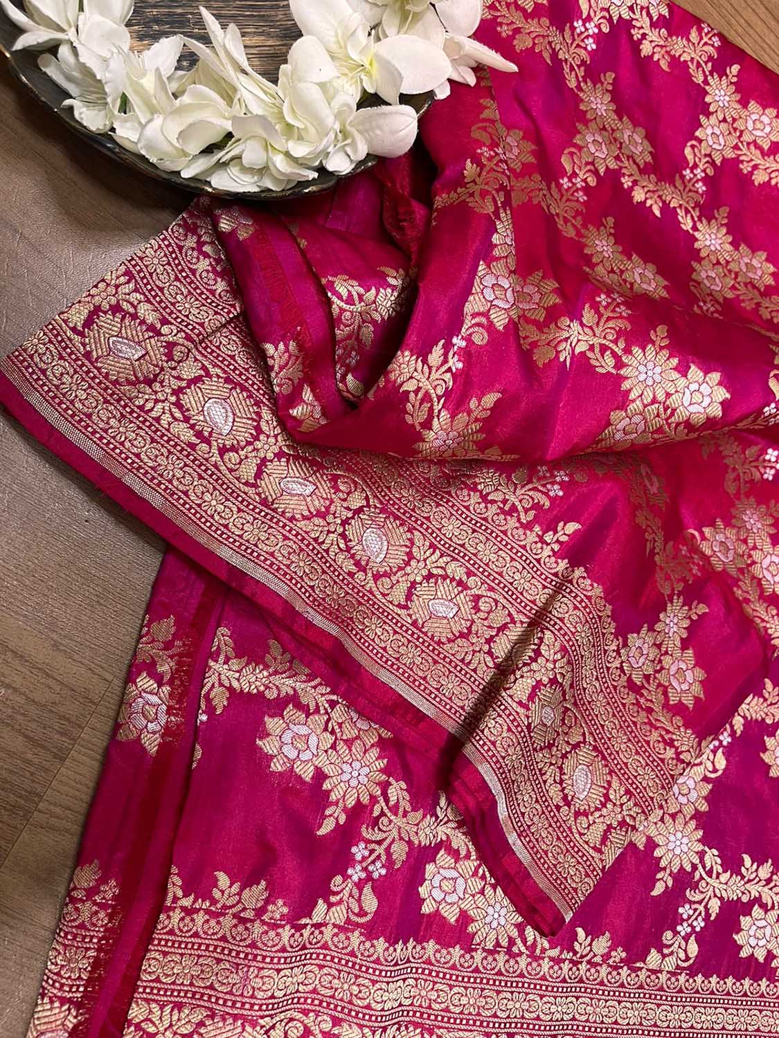 Exquisite Dual Tone Pink Banarasi Handloom Katan Silk Dupatta - Luxurion World
