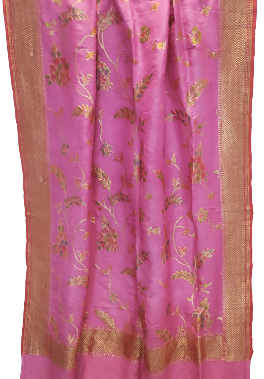 Brush Dyed Pink Banarasi Moonga Silk Dupatta - Handloom Pure Elegance - Luxurion World
