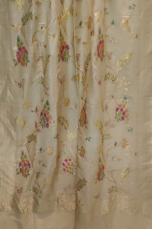 Exquisite Pastel Moonga Silk Dupatta - Handloom Banarasi Brush Dye - Luxurion World