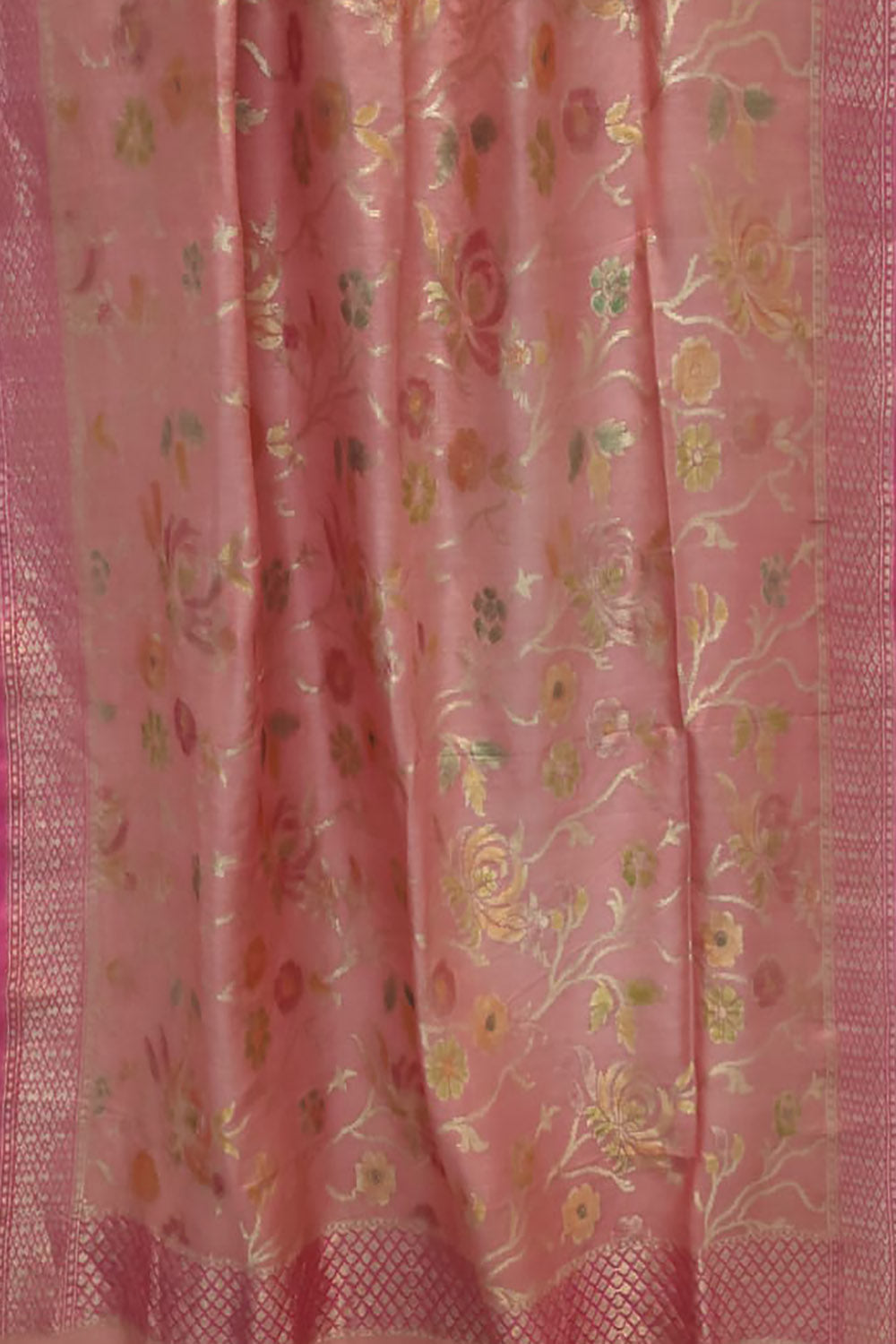 Brush Dyed Pink Banarasi Moonga Silk Dupatta - Handloom Pure Elegance
