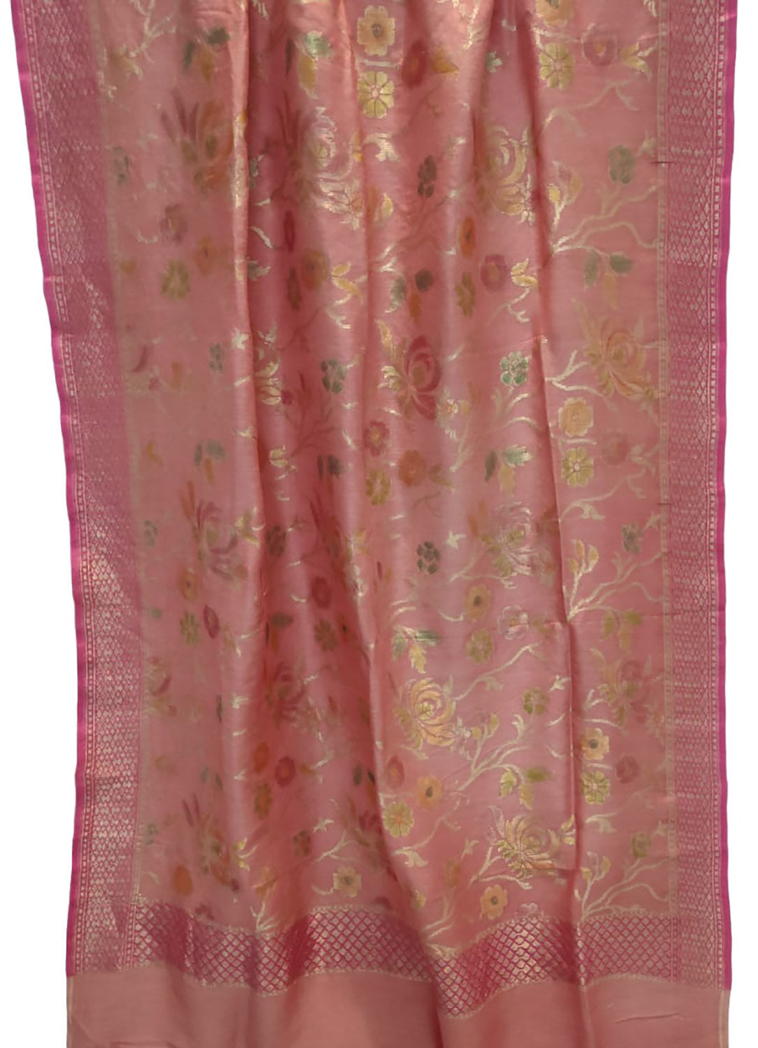 Brush Dyed Pink Banarasi Moonga Silk Dupatta - Handloom Pure Elegance - Luxurion World