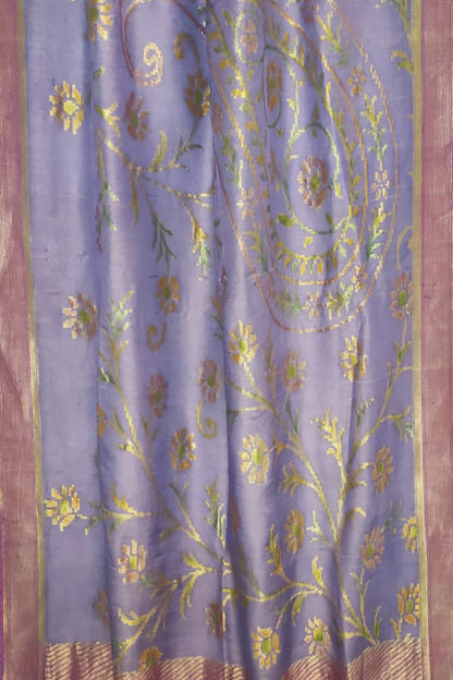 Exquisite Purple Banarasi Handloom Pure Moonga Silk Brush Dye Dupatta