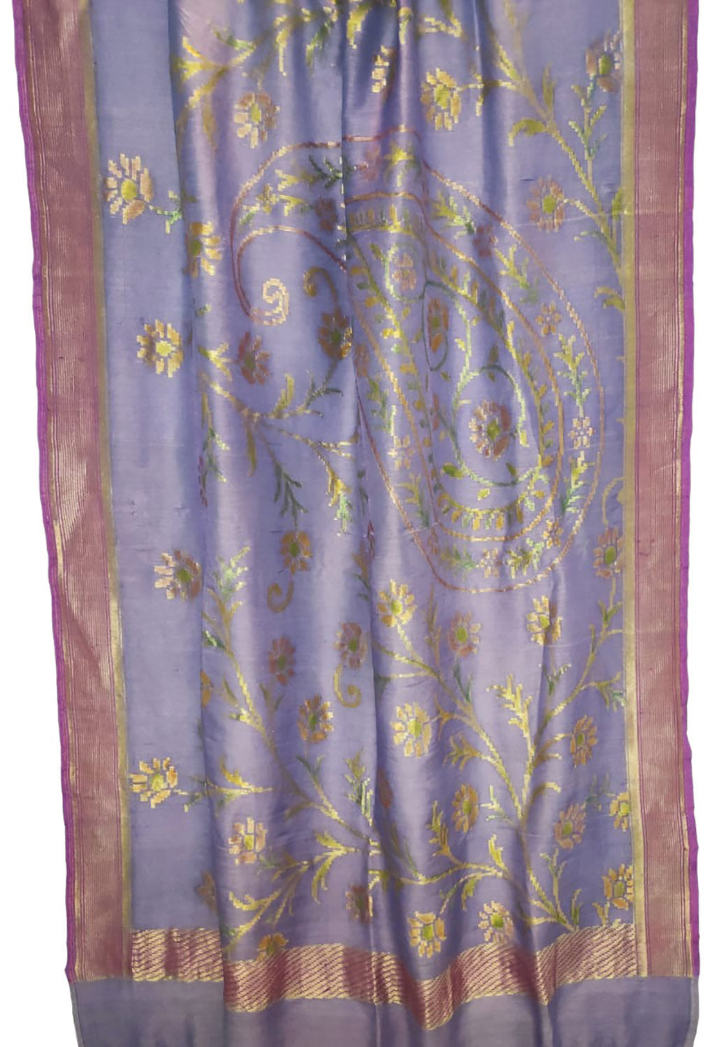 Exquisite Purple Banarasi Handloom Pure Moonga Silk Brush Dye Dupatta