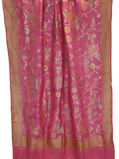 Pure Moonga Silk Brush Dye Dupatta in Pink Banarasi Handloom: Elegant Ethnic Wear