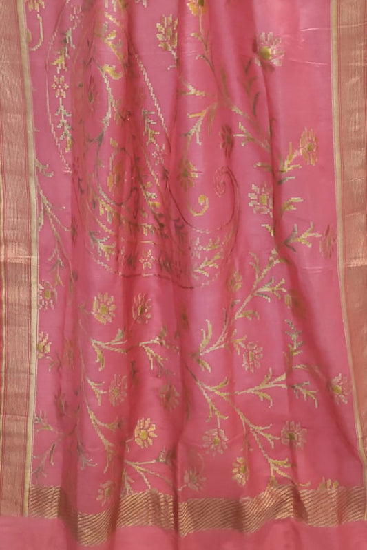 Pure Moonga Silk Brush Dye Dupatta in Pink - Handloom Banarasi Elegance - Luxurion World