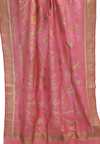 Pure Moonga Silk Brush Dye Dupatta in Pink - Handloom Banarasi Elegance