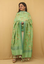 Green Banarasi Handloom Pure Moonga Silk Dupatta - Luxurion World