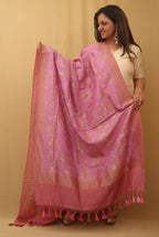 Pink Banarasi Handloom Pure Moonga Silk Dupatta - Luxurion World