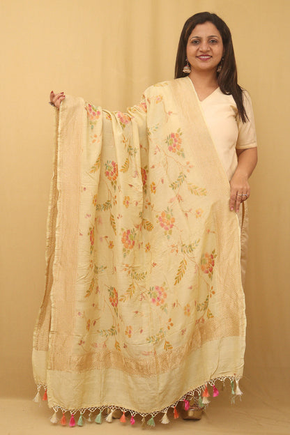 Pastel Banarasi Handloom Pure Moonga Silk Dupatta - Luxurion World