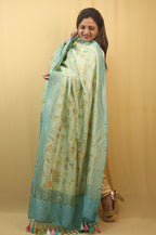 Blue Banarasi Handloom Pure Moonga Silk Dupatta - Luxurion World