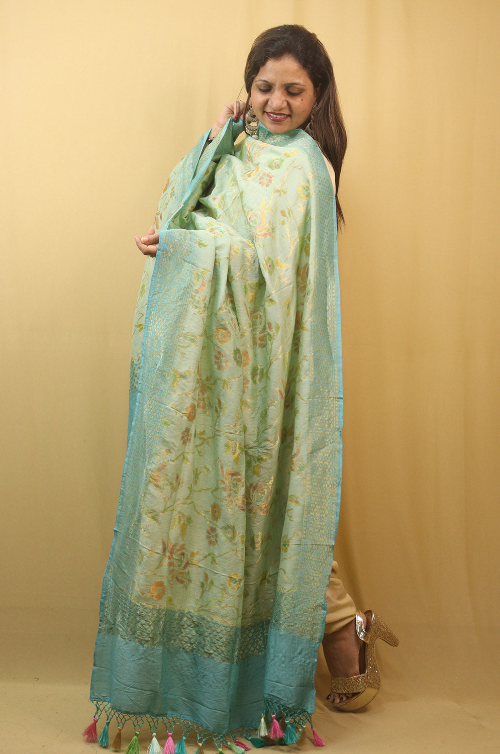 Blue Banarasi Handloom Pure Moonga Silk Dupatta - Luxurion World