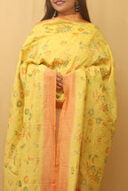 Yellow Banarasi Handloom Pure Moonga Silk Dupatta - Luxurion World
