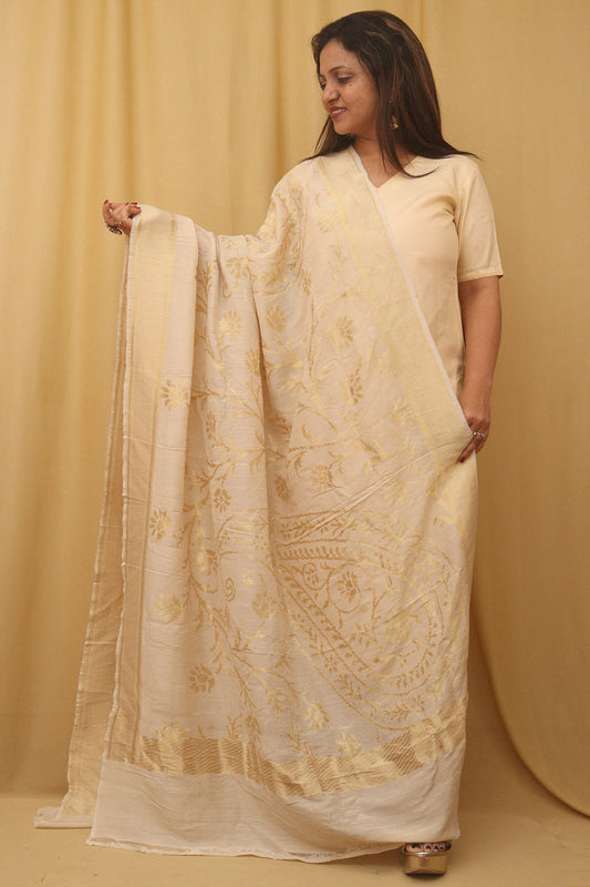 Dyeable Banarasi Handloom Pure Moonga Silk Dupatta - Luxurion World