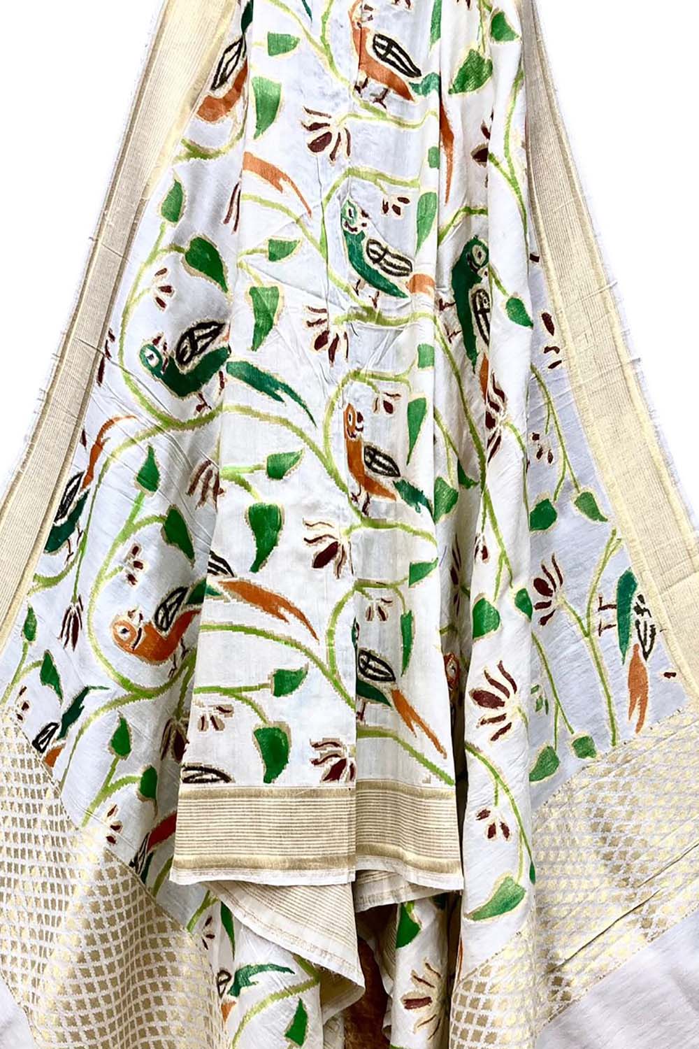 Off White Banarasi Handloom Moonga Silk Dupatta - Luxurion World