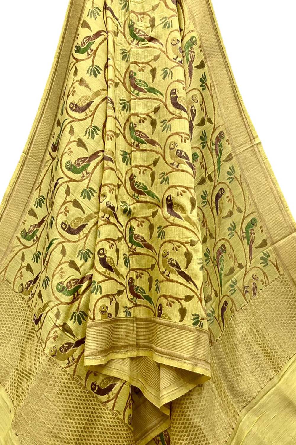 Yellow Banarasi Handloom Moonga Silk Dupatta - Luxurion World