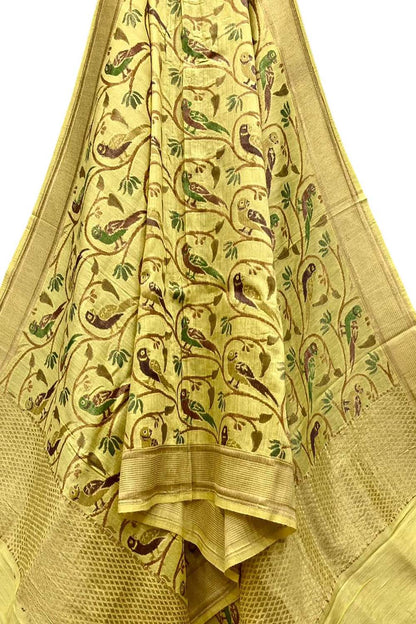 Yellow Banarasi Handloom Moonga Silk Dupatta - Luxurion World