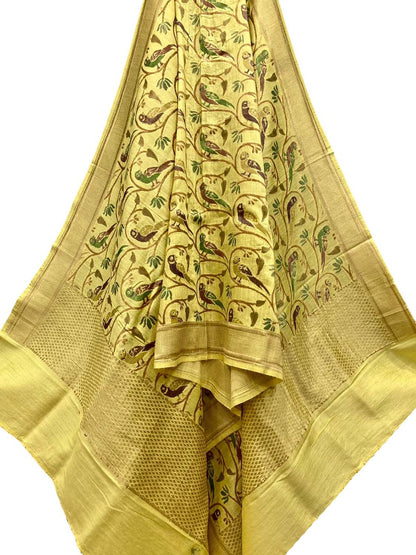 Yellow Banarasi Handloom Moonga Silk Dupatta - Luxurion World