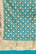 Blue Banarasi Handloom Pure Katan Silk Dupatta - Luxurion World