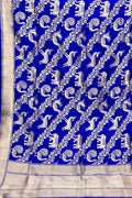 Blue Banarasi Handloom Pure Katan Silk Dupatta - Luxurion World