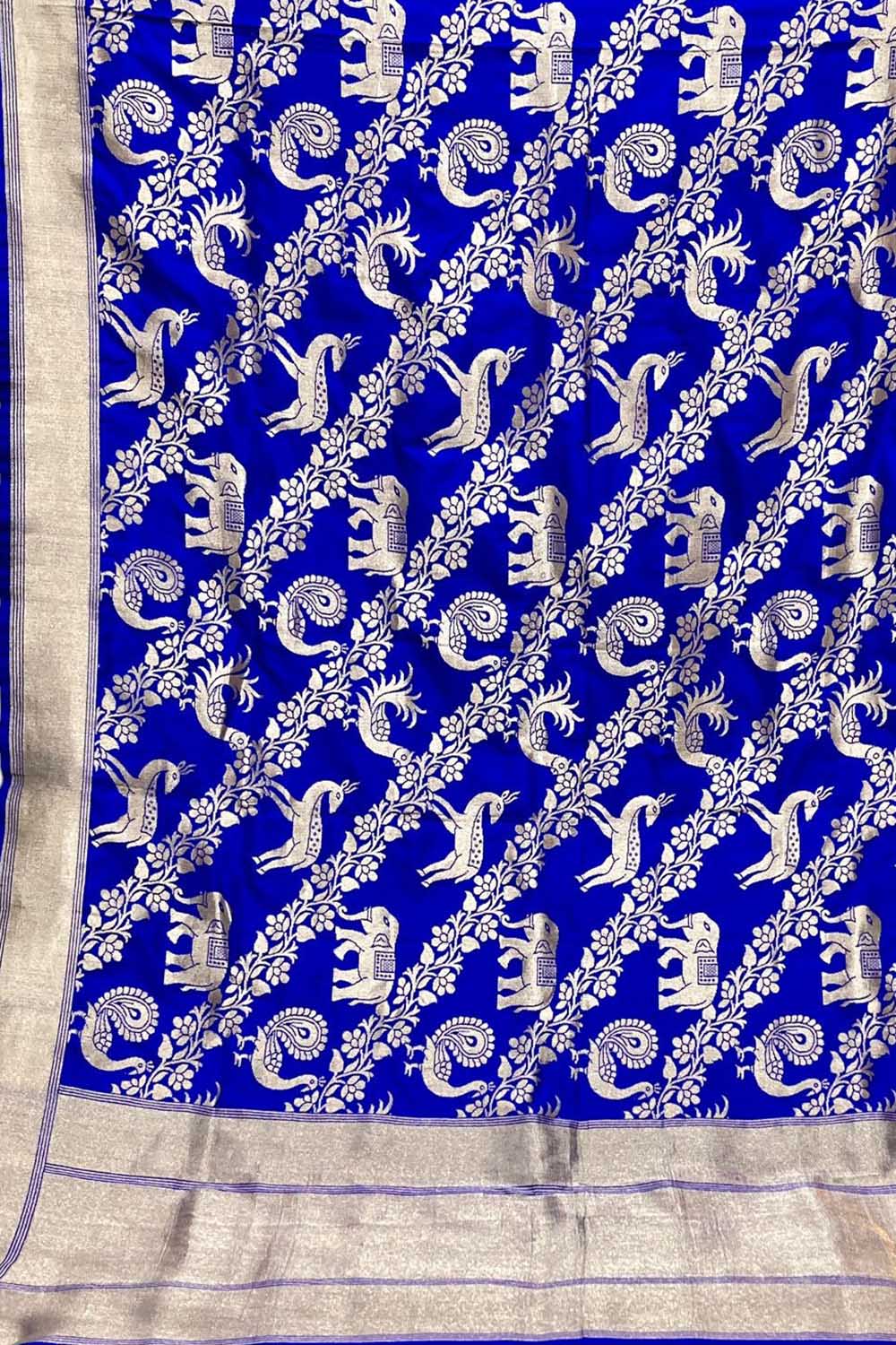 Blue Banarasi Handloom Pure Katan Silk Dupatta - Luxurion World