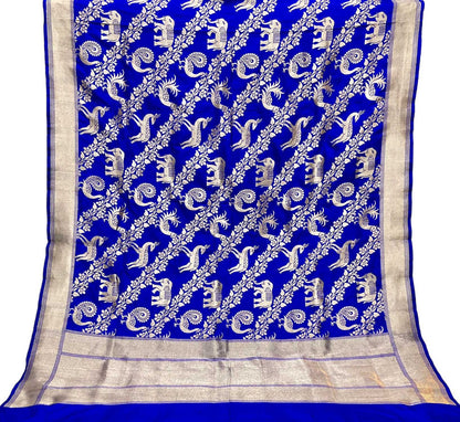 Blue Banarasi Handloom Pure Katan Silk Dupatta