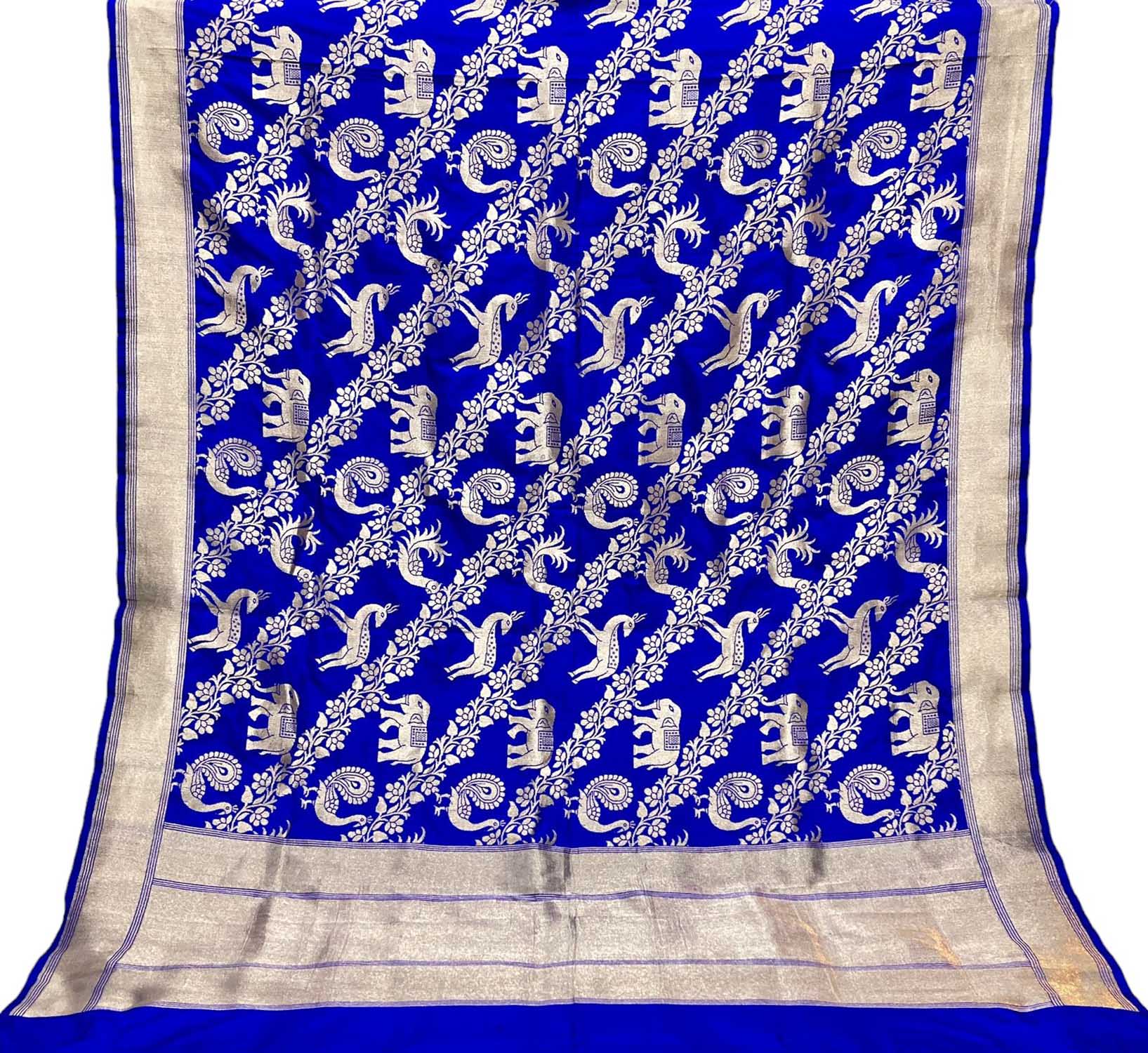 Blue Banarasi Handloom Pure Katan Silk Dupatta - Luxurion World