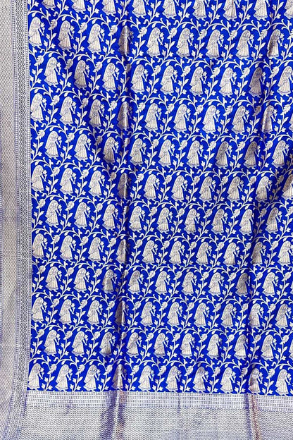 Blue Banarasi Handloom Pure Katan Silk Dupatta - Luxurion World