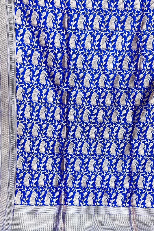 Blue Banarasi Handloom Pure Katan Silk Dupatta - Luxurion World
