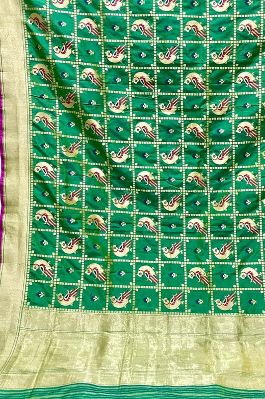 Green Banarasi Handloom Pure Katan Silk Dupatta - Luxurion World