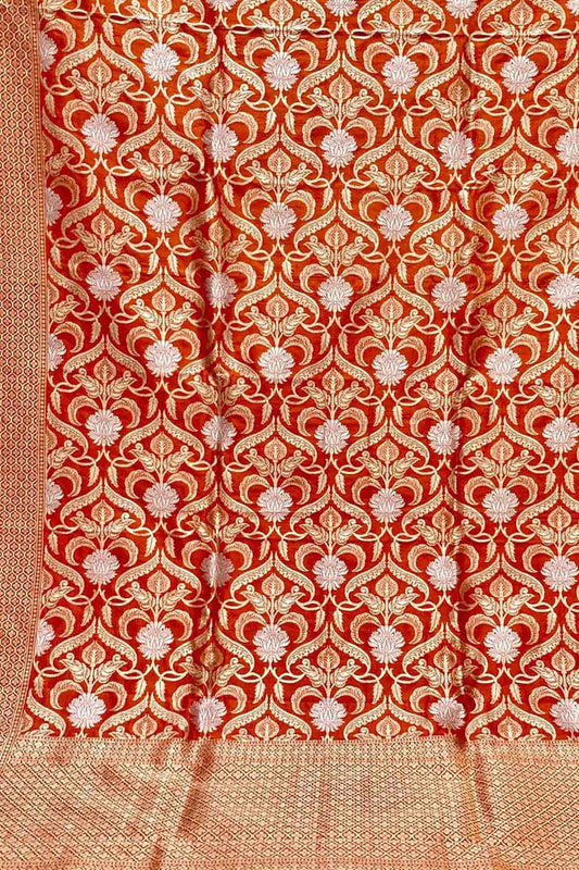 Red Banarasi Handloom Pure Katan Silk Dupatta - Luxurion World