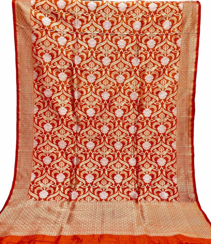 Red Banarasi Handloom Pure Katan Silk Dupatta - Luxurion World