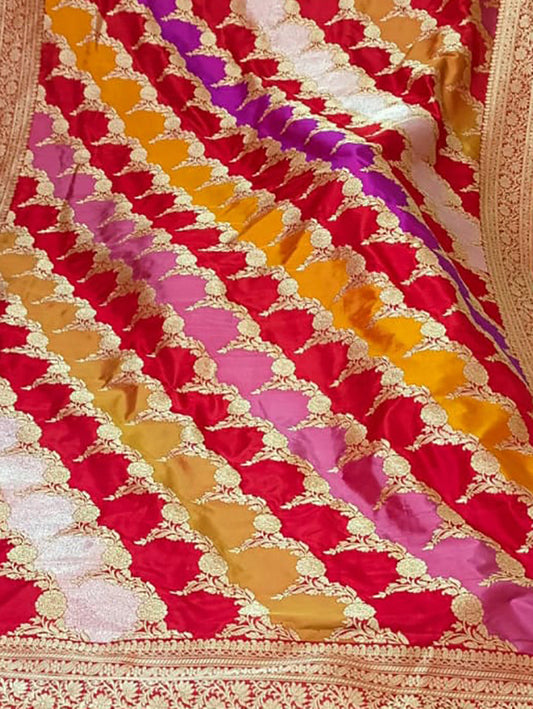 Multicolor Banarasi Handloom Pure Katan Silk Rangkat Dupatta - Luxurion World