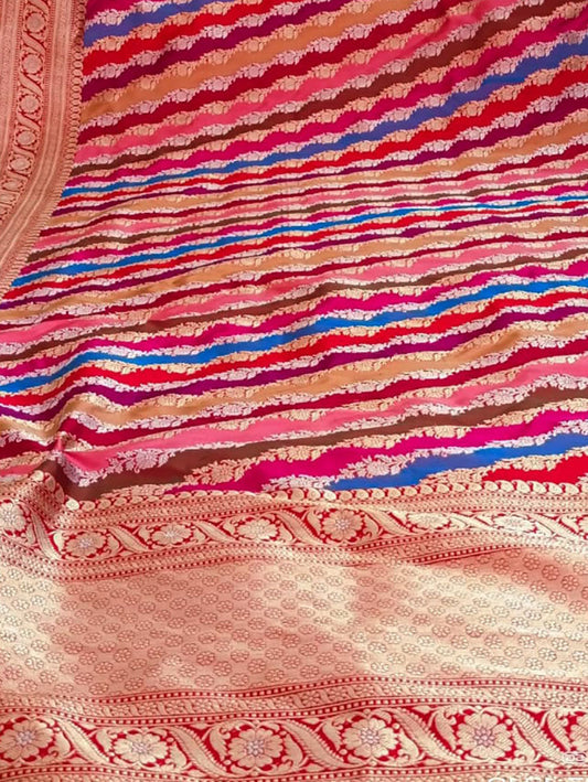 Multicolor Banarasi Handloom Pure Katan Silk Rangkat Dupatta - Luxurion World