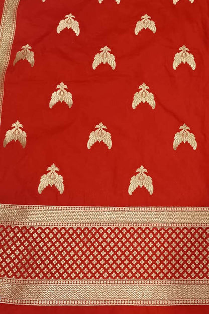 Red Banarasi Silk Dupatta - Luxurion World
