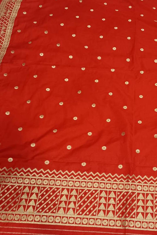 Red Banarasi Silk Dupatta - Luxurion World
