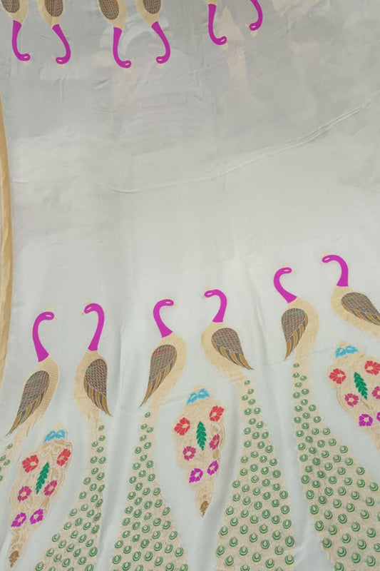 Elegant Dyeable Banarasi Handloom Tussar Georgette Meenakari Dupatta - Luxurion World