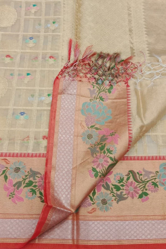 Elegant Pastel Banarasi Kota Tissue Paithani Dupatta with Design Border - Luxurion World