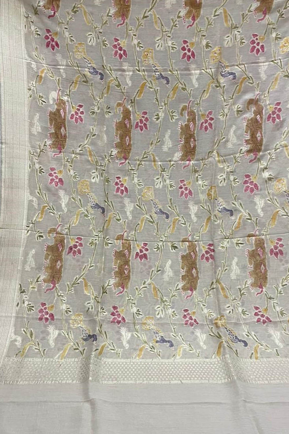 Pastel Banarasi Handloom Brush Dye Pure Moonga Silk Dupatta - Luxurion World