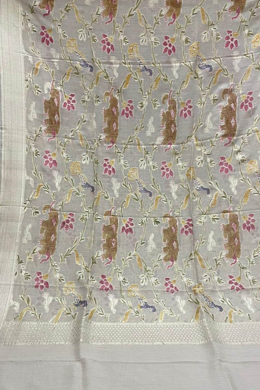 Pastel Banarasi Handloom Brush Dye Pure Moonga Silk Dupatta - Luxurion World