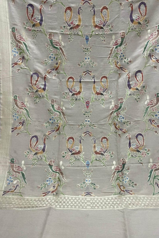 Pastel Banarasi Handloom Brush Dye Pure Moonga Silk Dupatta - Luxurion World