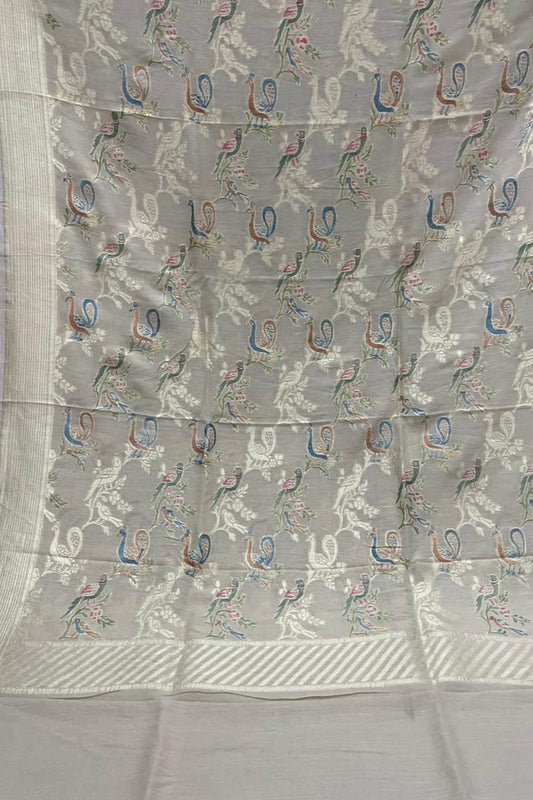 Pastel Banarasi Handloom Brush Dye Pure Moonga Silk Dupatta - Luxurion World