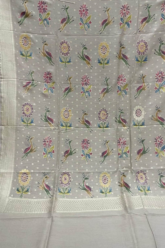 Pastel Banarasi Handloom Brush Dye Pure Moonga Silk Dupatta - Luxurion World