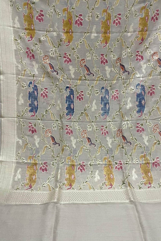 Pastel Banarasi Handloom Brush Dye Pure Moonga Silk Dupatta - Luxurion World
