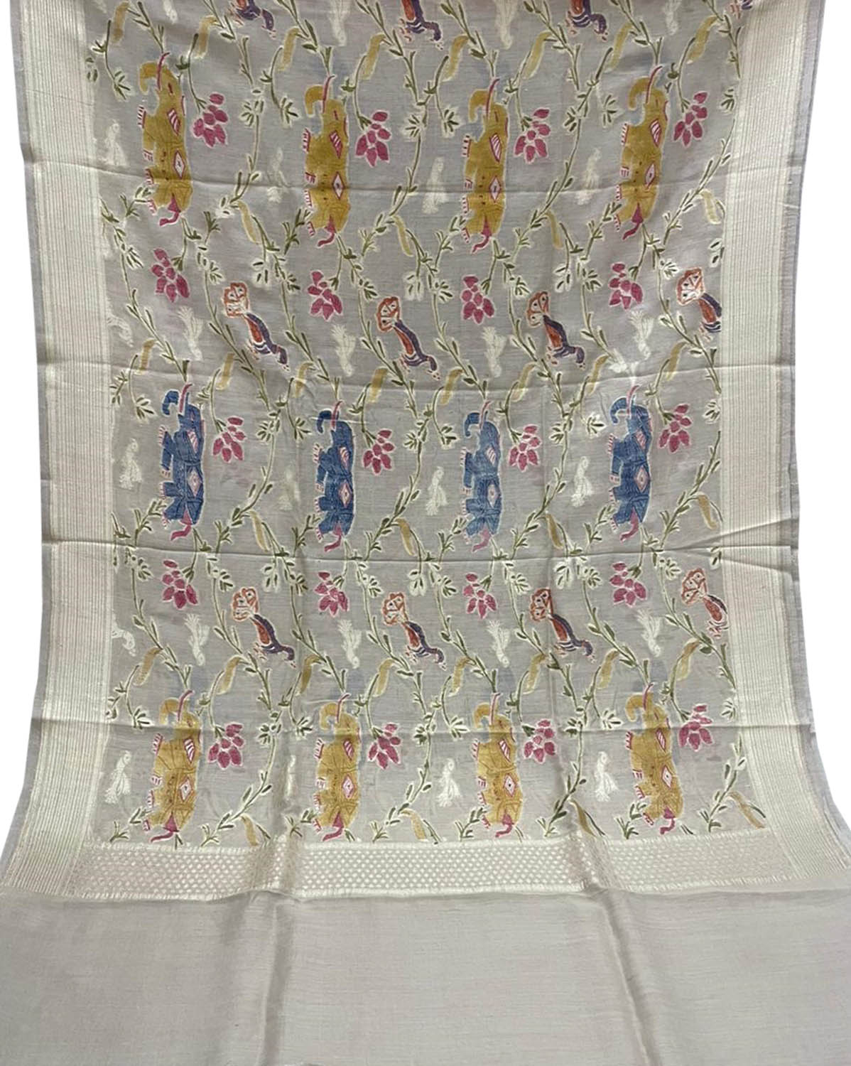 Pastel Banarasi Handloom Brush Dye Pure Moonga Silk Dupatta - Luxurion World
