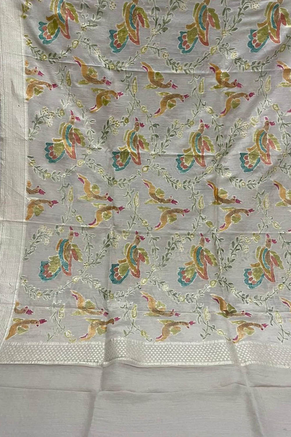 Pastel Banarasi Handloom Brush Dye Pure Moonga Silk Dupatta - Luxurion World