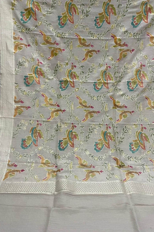 Pastel Banarasi Handloom Brush Dye Pure Moonga Silk Dupatta - Luxurion World