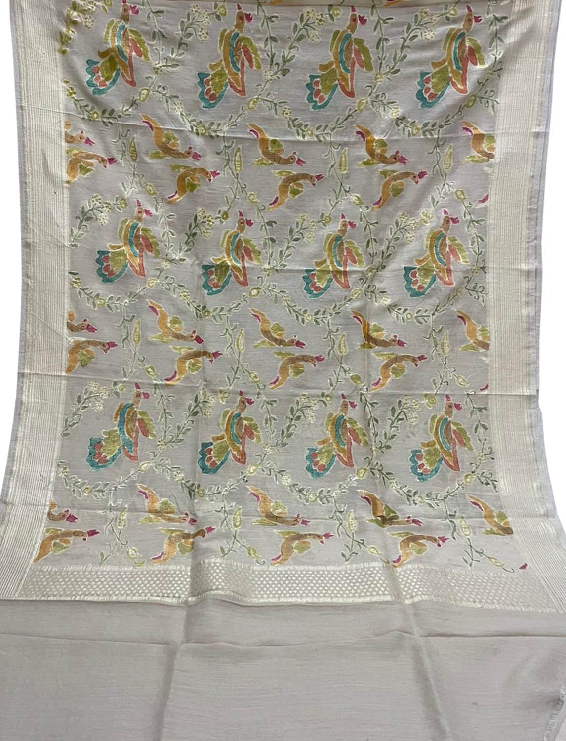 Pastel Banarasi Handloom Brush Dye Pure Moonga Silk Dupatta - Luxurion World