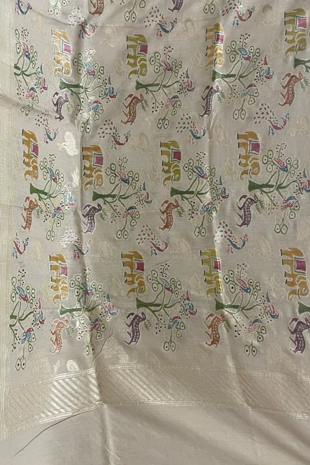 Pastel Banarasi Handloom Brush Dye Pure Moonga Silk Dupatta - Luxurion World